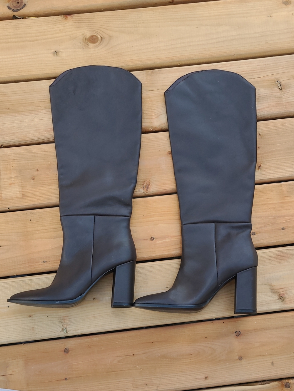 New Steve Madden Bixby Leather Boots Knee-High Brown Block-Heel size 9